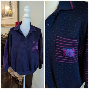 Vintage 80s Navy Purple Quilted Collared Sweatshirt Women's XL Golden Girls 186
